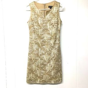 4P Shimmery Gold Ivory Sleeveless Slinky Dress